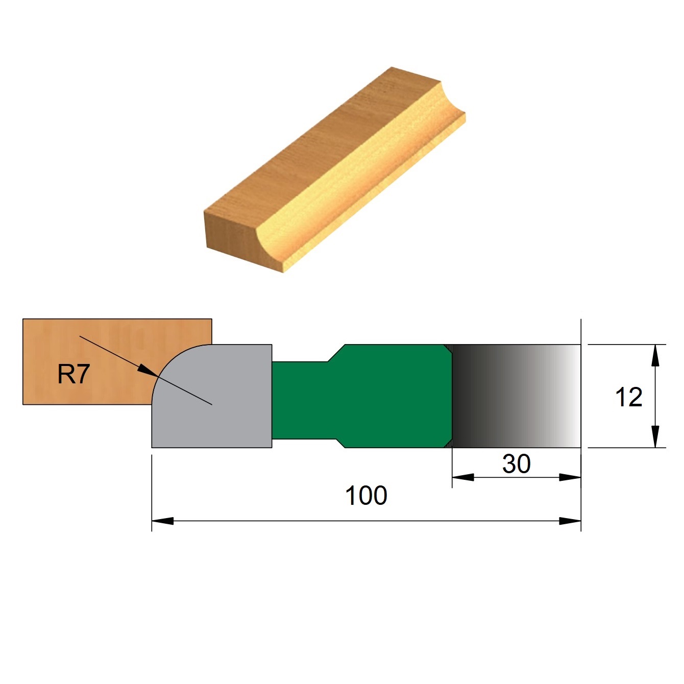 Fresa para Moldura Ø100 x 30 - 3 Dentes - Raio 7 mm - Cód. 1401.02